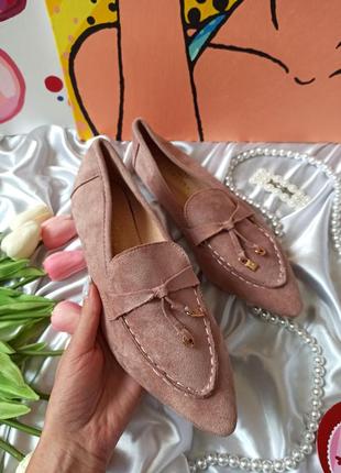 Замшевые пудровые розовые балетки туфли с длинным носиком эко замша4 фото