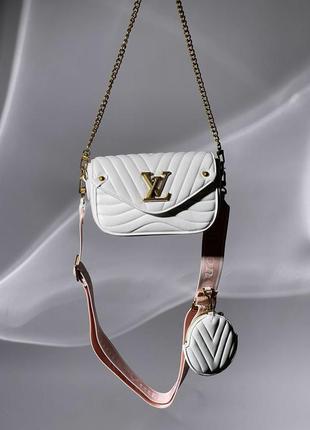 Женская кожаная сумка louis vuitton new wave multi pochette bag white/gold3 фото