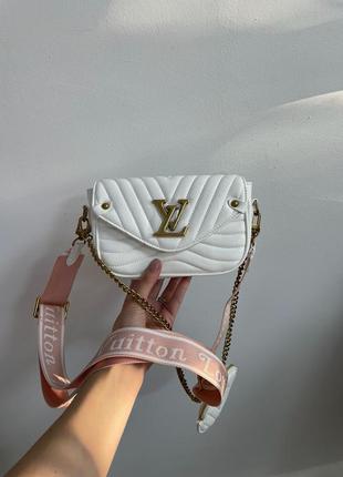 Женская кожаная сумка louis vuitton new wave multi pochette bag white/gold6 фото