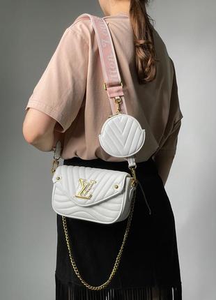 Женская кожаная сумка louis vuitton new wave multi pochette bag white/gold8 фото