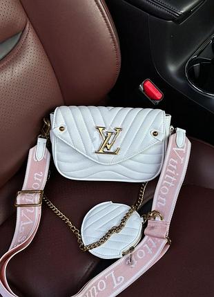 Женская кожаная сумка louis vuitton new wave multi pochette bag white/gold