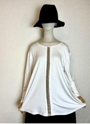 Вискоза,белая кофточка с пайетками,блуза,джемпер, лонгслив,батал,премиум бренд,verpass,1 фото
