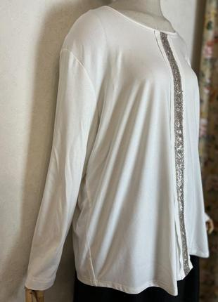Вискоза,белая кофточка с пайетками,блуза,джемпер, лонгслив,батал,премиум бренд,verpass,2 фото