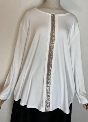Вискоза,белая кофточка с пайетками,блуза,джемпер, лонгслив,батал,премиум бренд,verpass,3 фото
