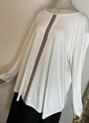 Вискоза,белая кофточка с пайетками,блуза,джемпер, лонгслив,батал,премиум бренд,verpass,7 фото