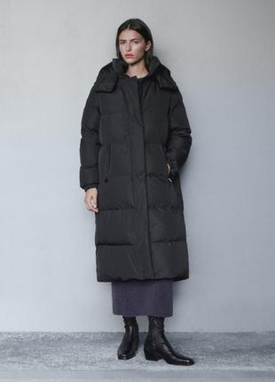 Пухове зимове пальто massimo dutti размер : m, оверсайз цвет: черный наполнитель: 80% пух и 20% пор4 фото
