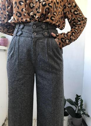 Стильные оригинальные тёплые брюки с шерстью высокая посадка1 фото