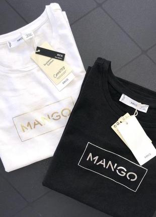 Базовая белая футболка с золотым лого mango оригинал5 фото