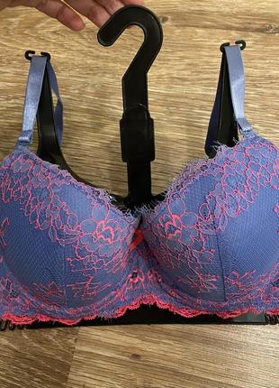 Шикарный, базовый, ажурный, бюстгальтер, голубого, с розовым, ажуром, от дорогого бренда: esotiq👌