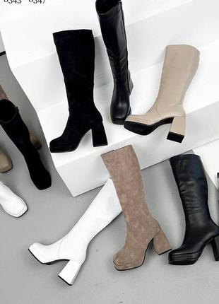 Розкішні чоботи демісезонні та зимові на найзручніших підборах натуральна шкіра замша