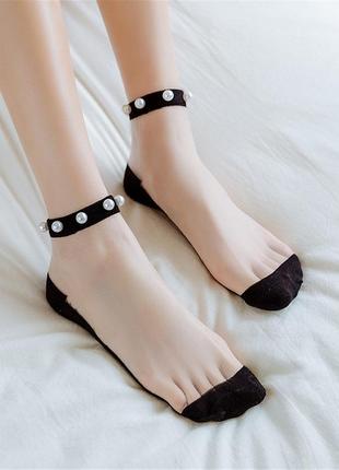 Носочки черные с бусинами носки1 фото
