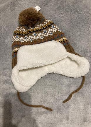 Зимова тепла шапка з вушками і зав‘язками1 фото