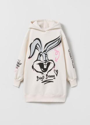 Zara теплое стильое платье худи зара багс банни на девочку трикотаж оригинал