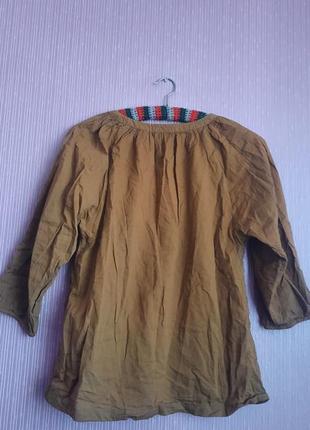 Великолепная горчичная коттоновая блуза в бохо стиле9 фото
