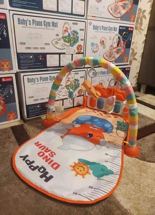 Розвивальний килимок для немовлят, музичний килимок піаніно для дітей із дугою, 5 іграшок, 139, кораловий2 фото