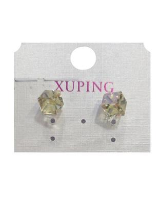 Сережки xuping родій з кр-ми swarovski пусети "кристальні кубики shimmer" 6х6мм2 фото