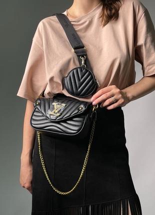 Женская кожаная сумка 👜 louis vuitton new wave multi pochette bag black/gold2 фото