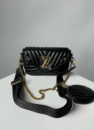 Женская кожаная сумка 👜 louis vuitton new wave multi pochette bag black/gold5 фото
