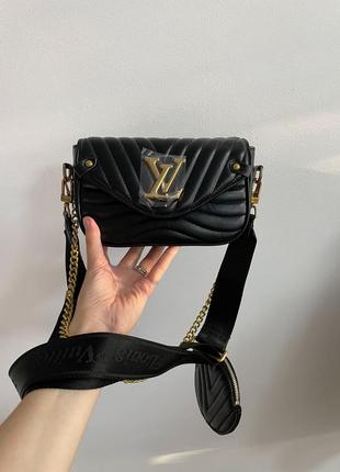 Женская кожаная сумка 👜 louis vuitton new wave multi pochette bag black/gold7 фото