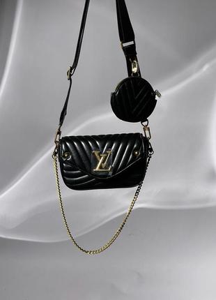 Женская кожаная сумка 👜 louis vuitton new wave multi pochette bag black/gold3 фото