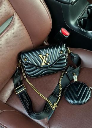 Женская кожаная сумка 👜 louis vuitton new wave multi pochette bag black/gold6 фото