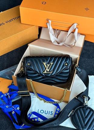 Женская кожаная сумка 👜 louis vuitton new wave multi pochette bag black/gold