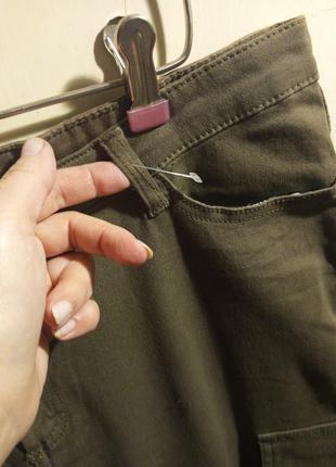 Стрейч-коттон,звужені,хакі,штани-джинси-а-ля карго,великого розміру,janina3 фото