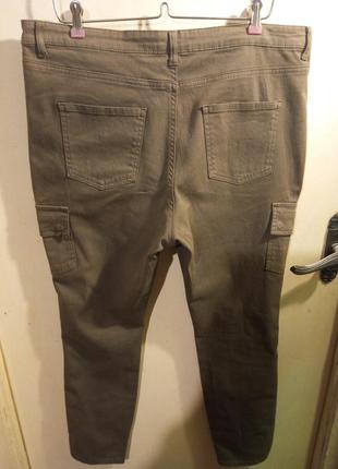 Стрейч-коттон,звужені,хакі,штани-джинси-а-ля карго,великого розміру,janina2 фото