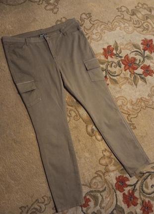 Стрейч-коттон,звужені,хакі,штани-джинси-а-ля карго,великого розміру,janina4 фото
