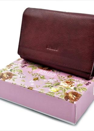 Женский кожаный кошелек пурпурно-красный вместительный кошелек для женщины современный качественный  кошелек5 фото