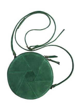 Кожаная круглая женская сумка бон-бон зеленая crazy horse женская сумка круг премиум класа из натуральной кожи6 фото
