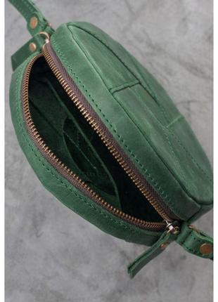 Кожаная круглая женская сумка бон-бон зеленая crazy horse женская сумка круг премиум класа из натуральной кожи4 фото