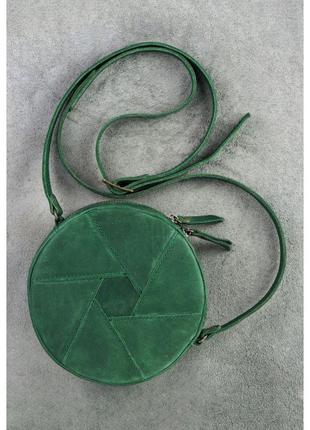 Кожаная круглая женская сумка бон-бон зеленая crazy horse женская сумка круг премиум класа из натуральной кожи3 фото