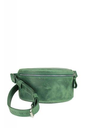 Кожаная поясная сумка зеленая винтажная стильная сумка на пояс премиум класса из натуральной кожи