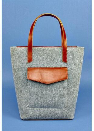 Стильная женская сумка шоппер из фетра фетровая женская сумка шоппер d.d. с кожаными коричневыми вставками