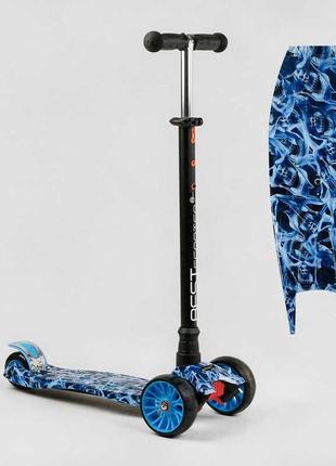 Детский трехколесный самокат, трубка руля алюминиевая, компактный синий самокат от 3 лет, колеса со светом2 фото