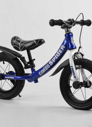 Велобег детский 12’’ с надувными колесами и алюминиевой рамой синий легкий велосипед для мальчика3 фото