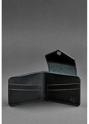 Кожаное портмоне на кнопке черное стильное небольшое портмоне из натуральной кожи красивый кошелек кожаный3 фото