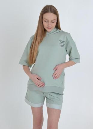 Лавандовый летний комплект футболки и шорты для беременных и кормящих 42-56рр.4 фото