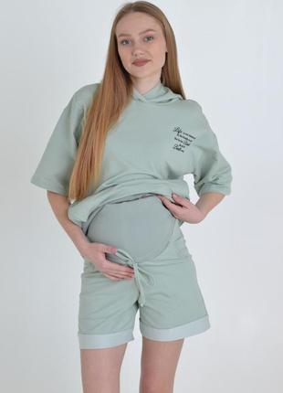 Лавандовый летний комплект футболки и шорты для беременных и кормящих 42-56рр.1 фото