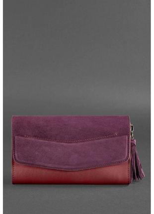 Жіноча шкіряна сумка еліс бордова велюр krast сумка люкс класу крос-боді з натуральної шкіри і замша1 фото