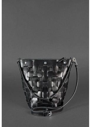 Кожаная плетеная женская сумка пазл m угольно-черная оригинальная сумка кроссбоди из натуральной кожи2 фото