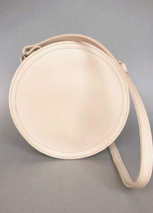 Стильная женская сумка формой круга женская кожаная сумка amy s бежевая сумка на лето для девушки кожаная3 фото