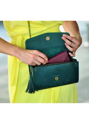 Шкіряна жіноча сумка еліс зелена crazy horse стильна жіноча сумка трансформер приемиум класу9 фото