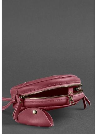 Кожаная круглая женская сумка бон-бон бордовая стильная женская сумка круглой формы сумка круг для девушек3 фото