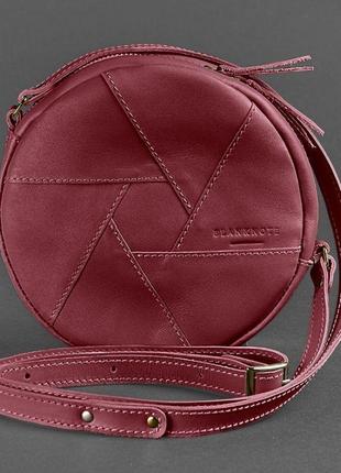 Кожаная круглая женская сумка бон-бон бордовая стильная женская сумка круглой формы сумка круг для девушек4 фото