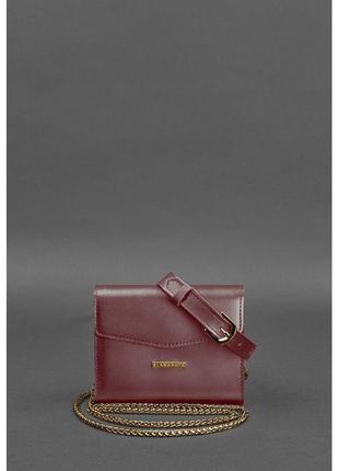 Стильный комплект их 2-х сумок поясных для девушек набор женских бордовых кожаных сумок mini поясная/кроссбоди3 фото
