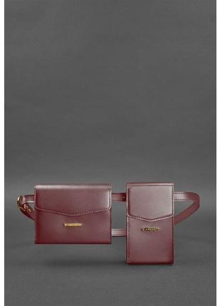 Стильный комплект их 2-х сумок поясных для девушек набор женских бордовых кожаных сумок mini поясная/кроссбоди2 фото