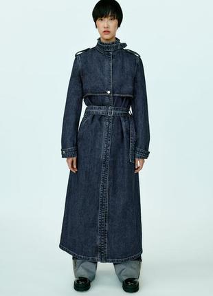 Длинный джинсовый темно-синий тренч zara new