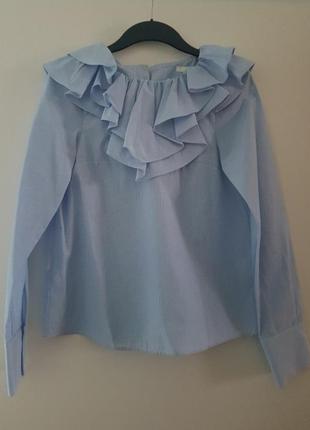 Блуза h&m з воланами і ґудзиками на спинці, в дрібну смужку.5 фото